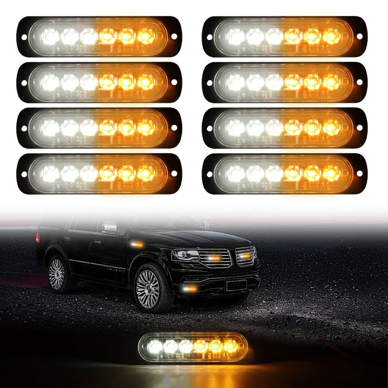 DIBMS LED Emergency Strobe Lights, 8X Amber White 6 LED Strobe Warning Emergency Flashing Light Caution Construction Hazard Light Bar for Car Truck Van Off Road Vehicle ATV SUV Surface Mount - Image 1